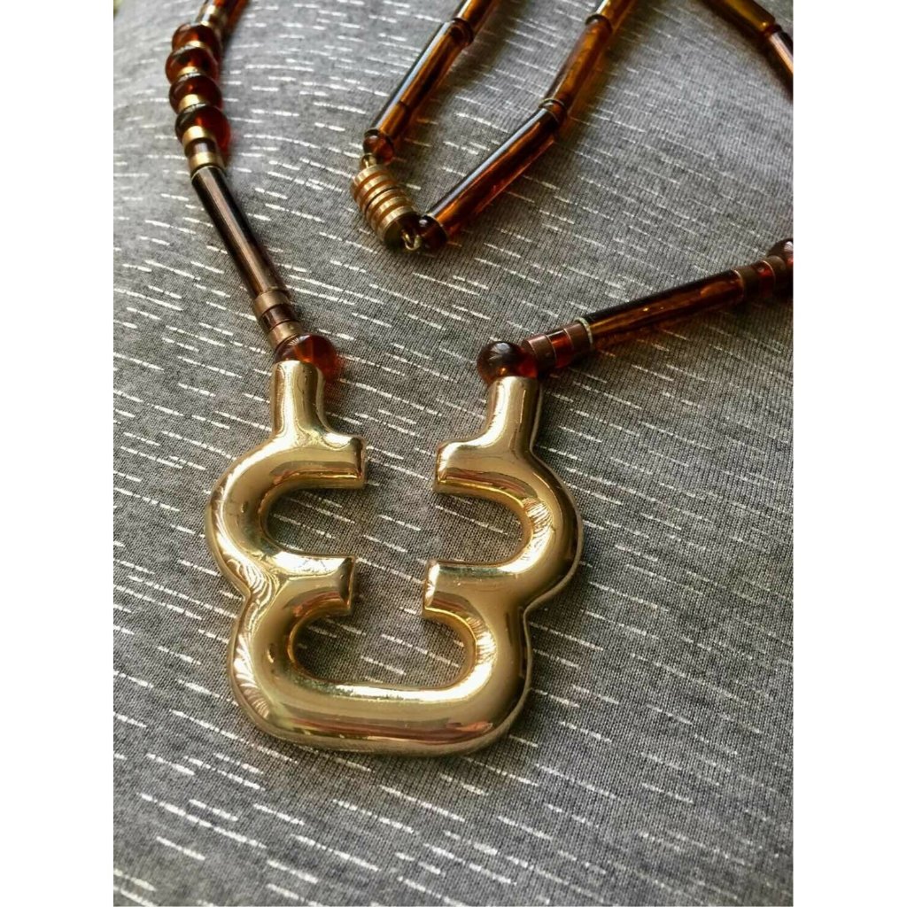Vtg Castlecliff Brown Beads Gold Tone Art Deco